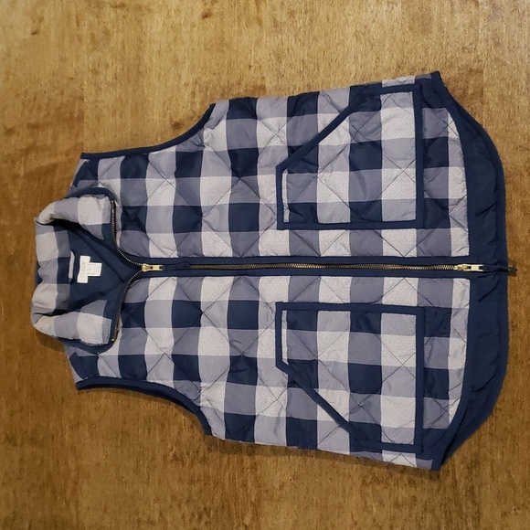 J. Crew Navy Plaid Down Vest Small - Picture 1 of 9